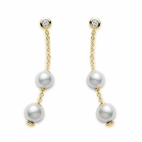 Mikimoto Pearls In Motion 18ct Yellow Gold Diamond Pearl Drop Earrings