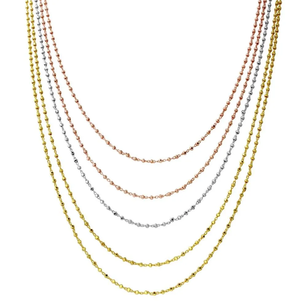 Multi Plated 925 Sterling Silver 5 Strand Bead Necklace - ARN00036TRI