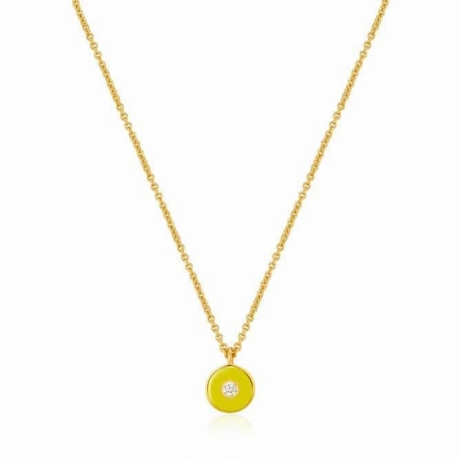 Neon Yellow Enamel Disc Gold Necklace N040-02G-NY