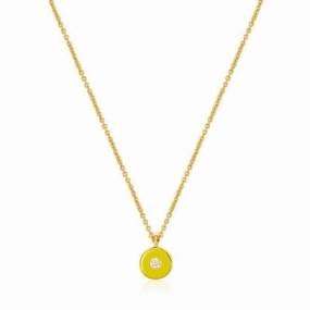 Neon Yellow Enamel Disc Gold Necklace N040-02G-NY