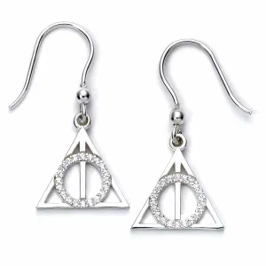 Official Harry Potter Sterling Silver Crystal Deathly Hallows Drop Earrings
