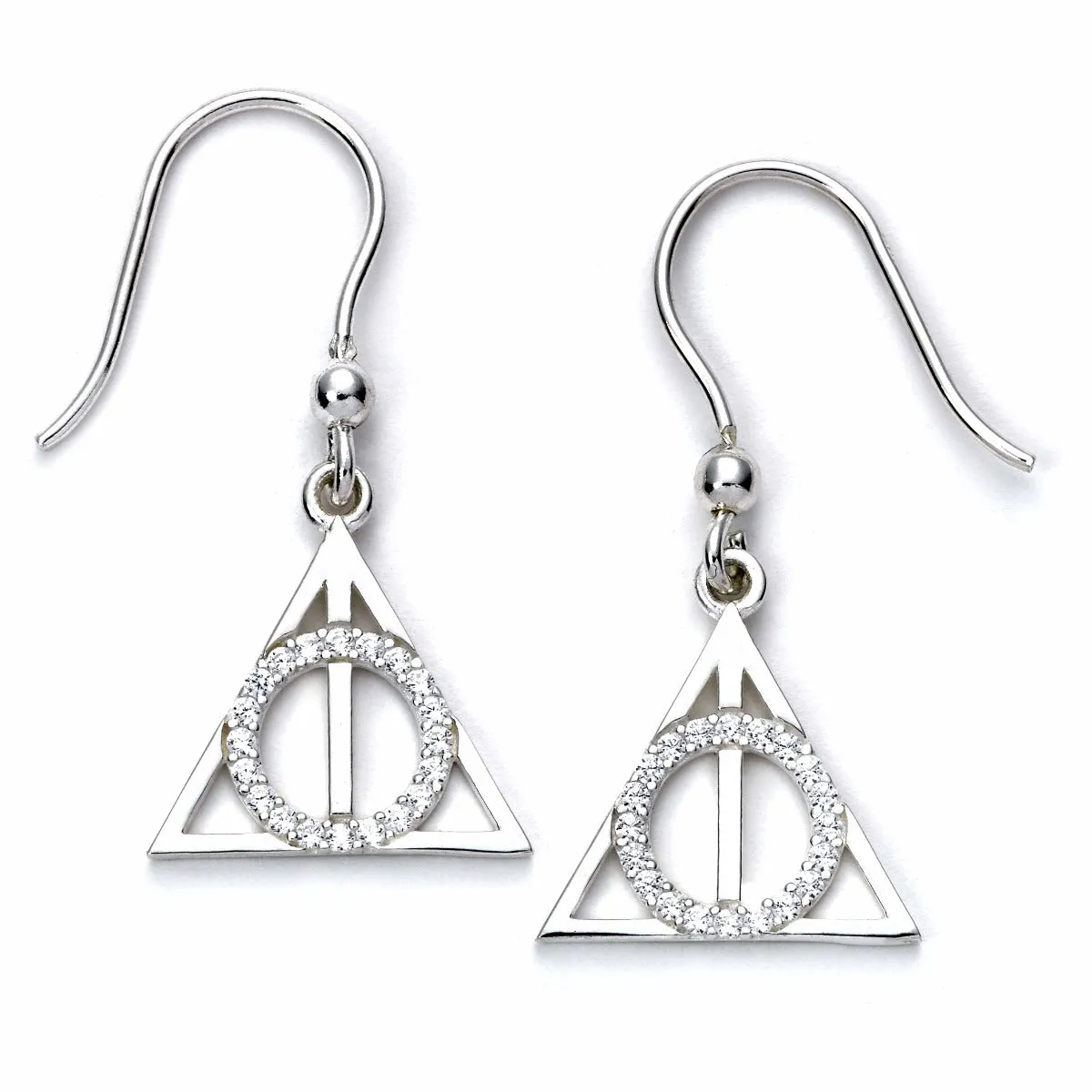 Official Harry Potter Sterling Silver Crystal Deathly Hallows Drop Earrings