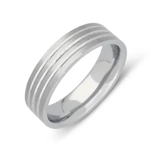 Palladium 6mm Flat Court Engraved Satin Wedding Ring