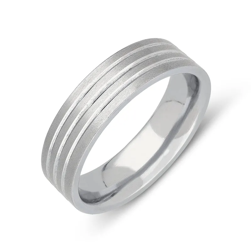 Palladium 6mm Flat Court Engraved Satin Wedding Ring