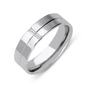 Palladium Diamond Baguette Cut Two Row 6mm Wedding Ring D