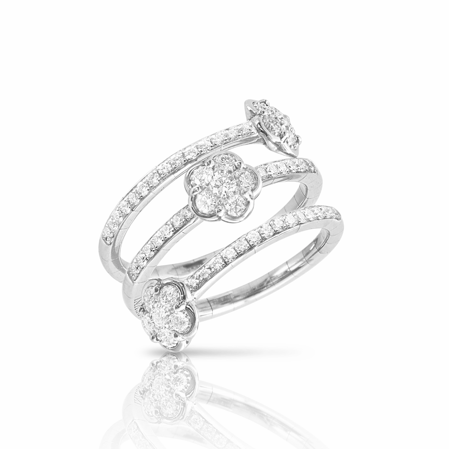 Pasquale Bruni Figlia Dei Fiori 18ct White Gold Diamond Three Flowers Twist Ring