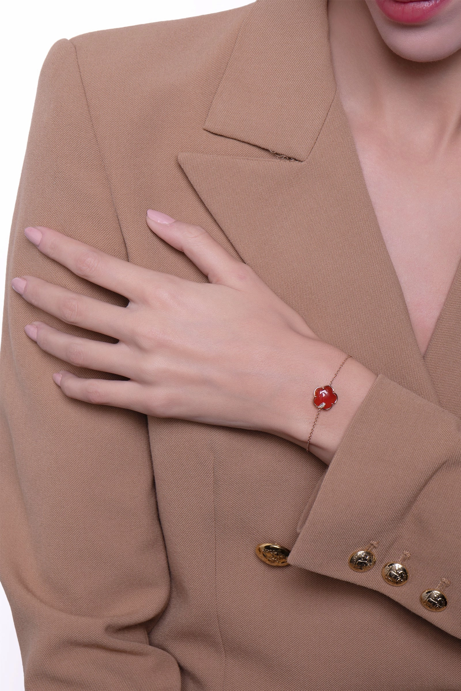 Pasquale Bruni Petit Joli 18ct Rose Gold White and Champagne Diamond Carnelian Bracelet