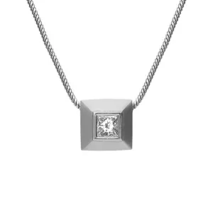 Platinum 0.10ct Diamond Princess Cut Solitaire Necklace D