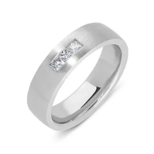 Platinum 0.15ct Diamond Princess Cut Satin Wedding Ring