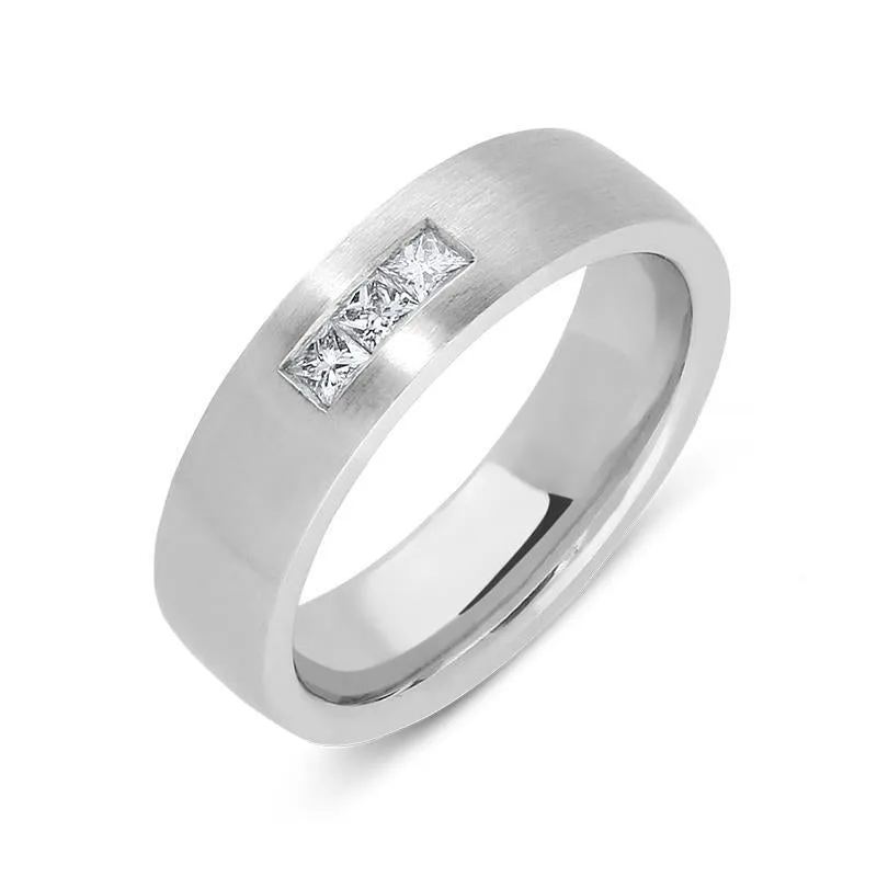 Platinum 0.15ct Diamond Princess Cut Satin Wedding Ring