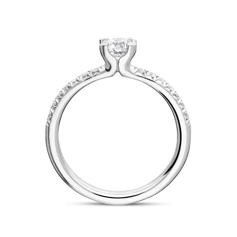 Platinum 0.58ct Diamond Pave Shoulder Solitaire Ring