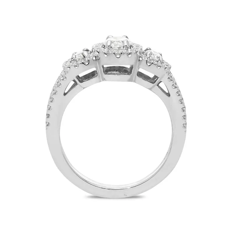 Platinum 1.19ct Diamond Oval Trilogy Cluster Ring