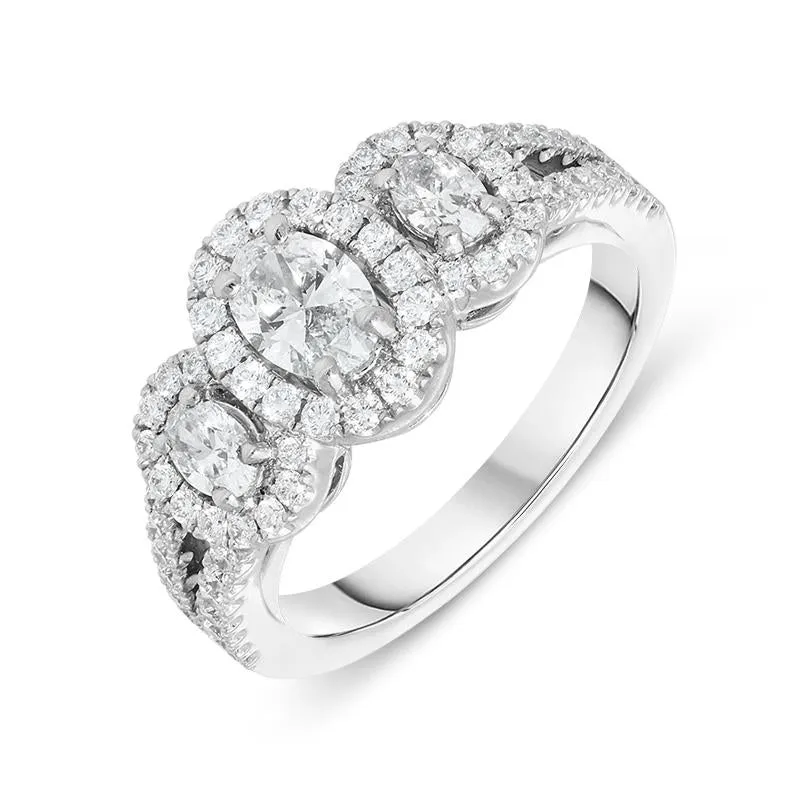 Platinum 1.19ct Diamond Oval Trilogy Cluster Ring