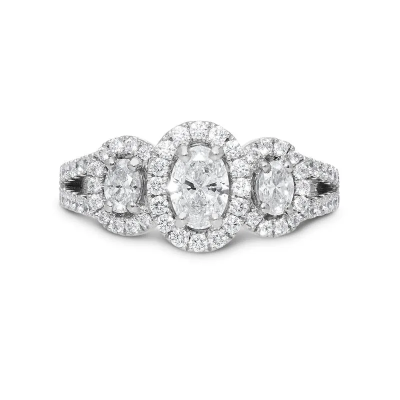 Platinum 1.19ct Diamond Oval Trilogy Cluster Ring