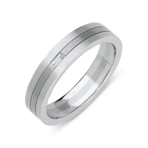 Platinum and 18ct White Gold Diamond Baguette Cut Engraved Wedding Ring