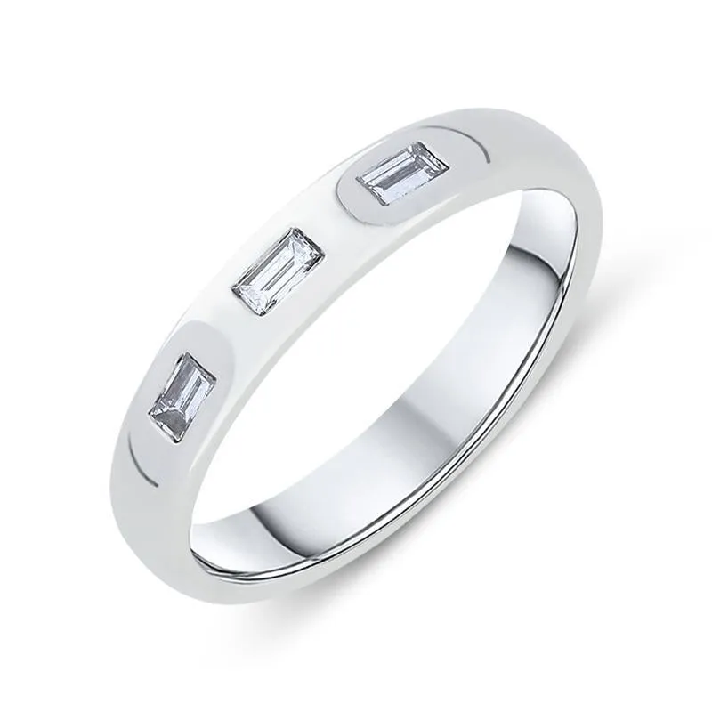 Platinum Diamond Baguette Cut Three Stone Ring