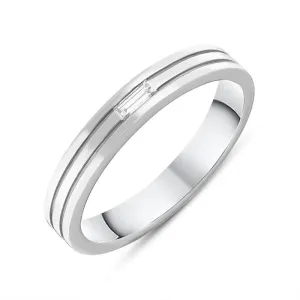 Platinum Diamond Baguette Cut Triple Band Wedding Ring