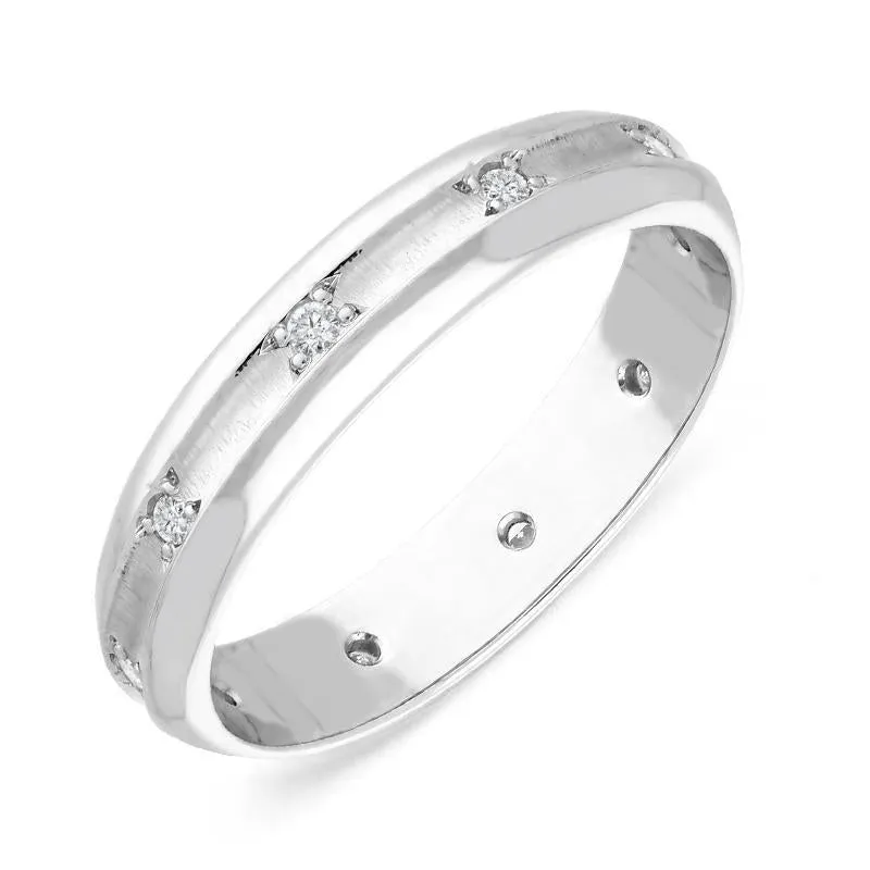 Platinum Diamond Satin Finish Concave Wedding Ring D