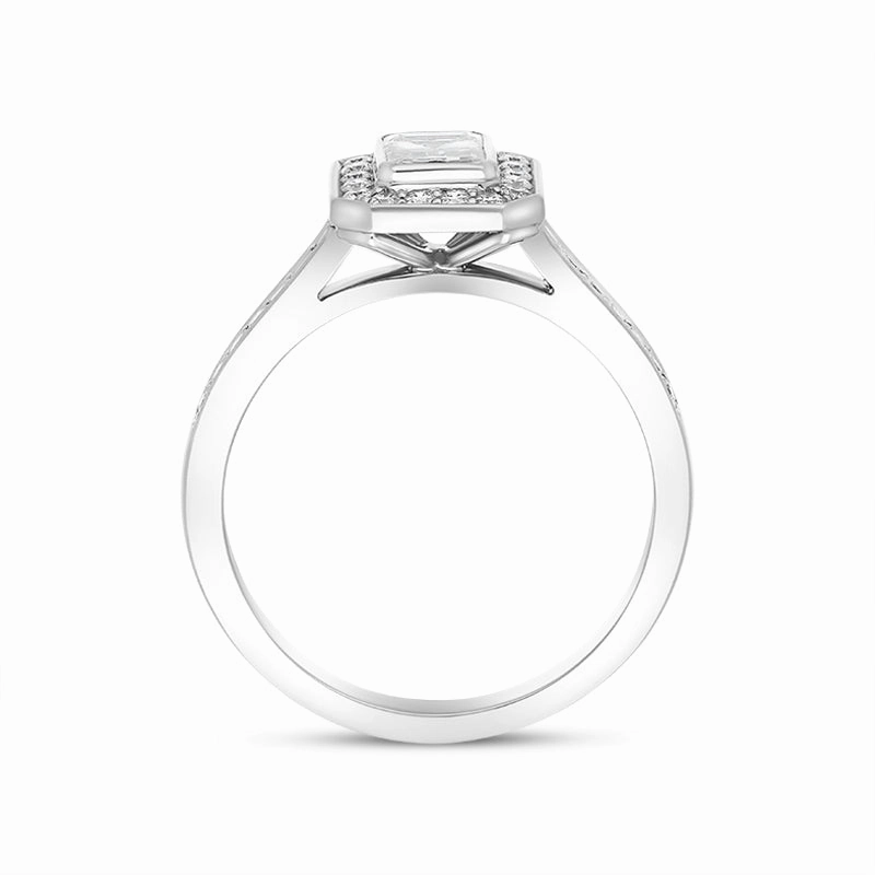 Platinum 0.78ct Diamond Shoulder Set Octagonal Cluster Ring