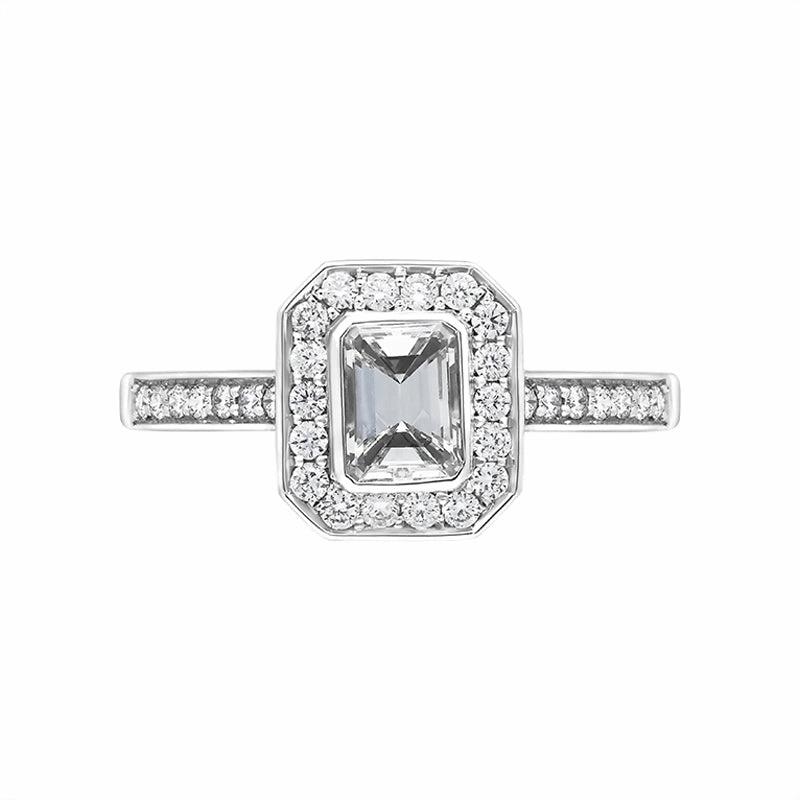 Platinum 0.78ct Diamond Shoulder Set Octagonal Cluster Ring
