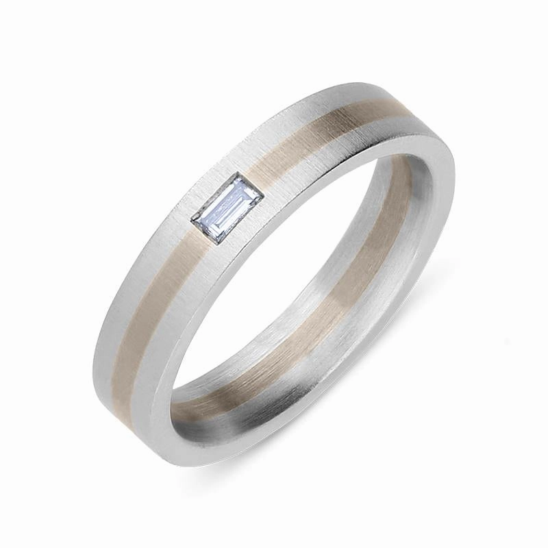 Platinum and 18ct Rose Gold Diamond Baguette Cut Wedding Ring