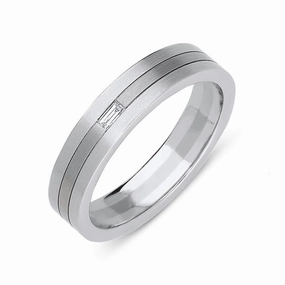 Platinum and 18ct White Gold Diamond Baguette Cut Engraved Wedding Ring