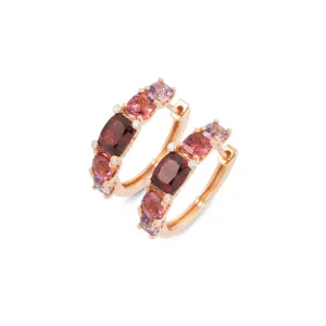 Ponte Vecchio Iris 18ct Rose Gold Garnet Tourmaline Amethyst Diamond Hoop Earrings