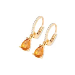 Ponte Vecchio Iris 18ct Yellow Gold Citrine Diamond Hoop Drop Earrings
