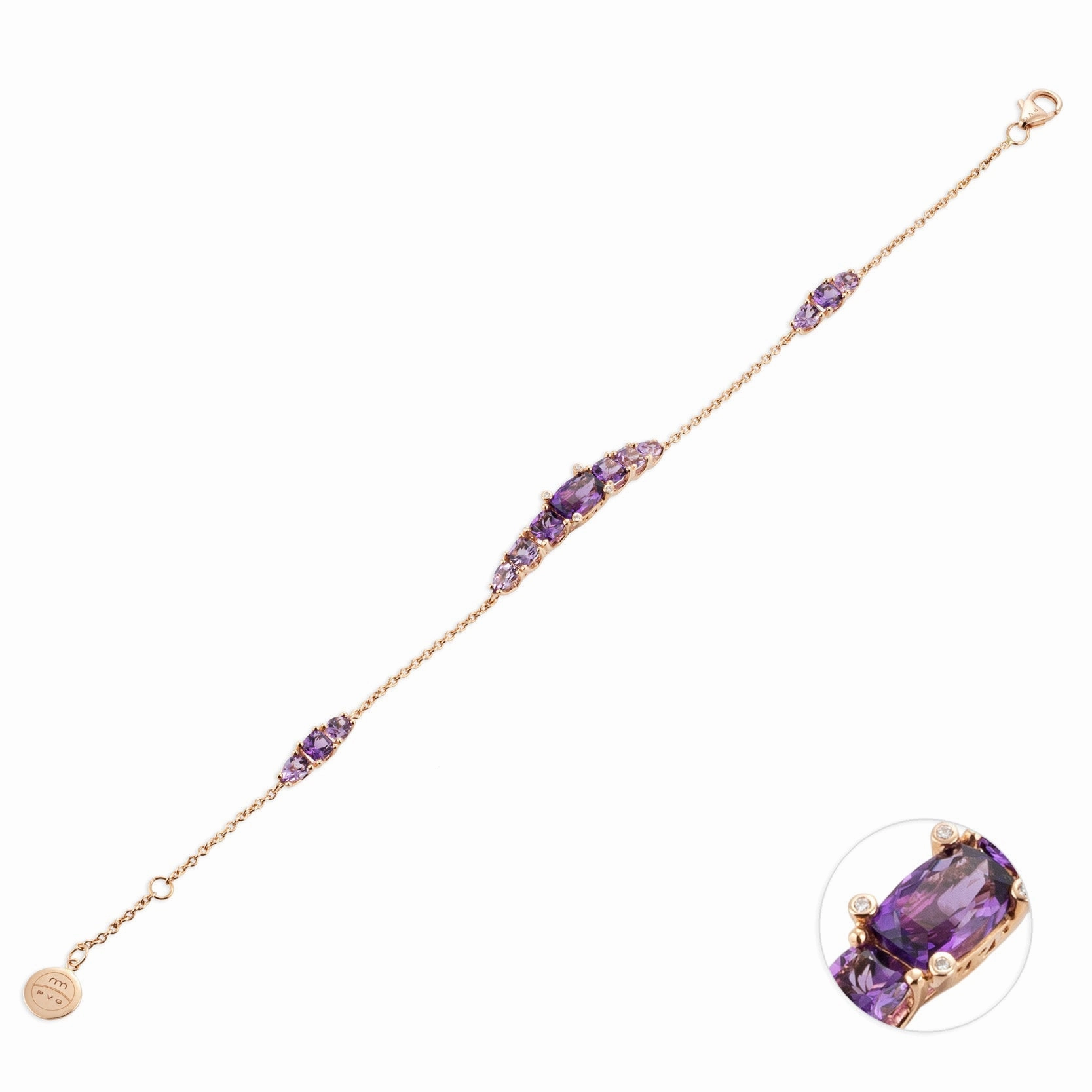 Ponte Vecchio Iris 18ct Rose Gold 2.88ct Amethyst Diamond Chain Bracelet