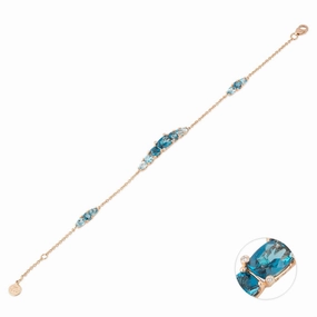 Ponte Vecchio Iris 18ct Rose Gold Blue Topaz Diamond Chain Bracelet