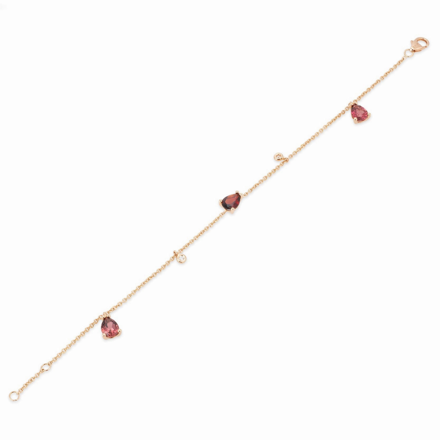 Ponte Vecchio Iris 18ct Rose Gold Garnet Tourmaline Diamond Chain Bracelet