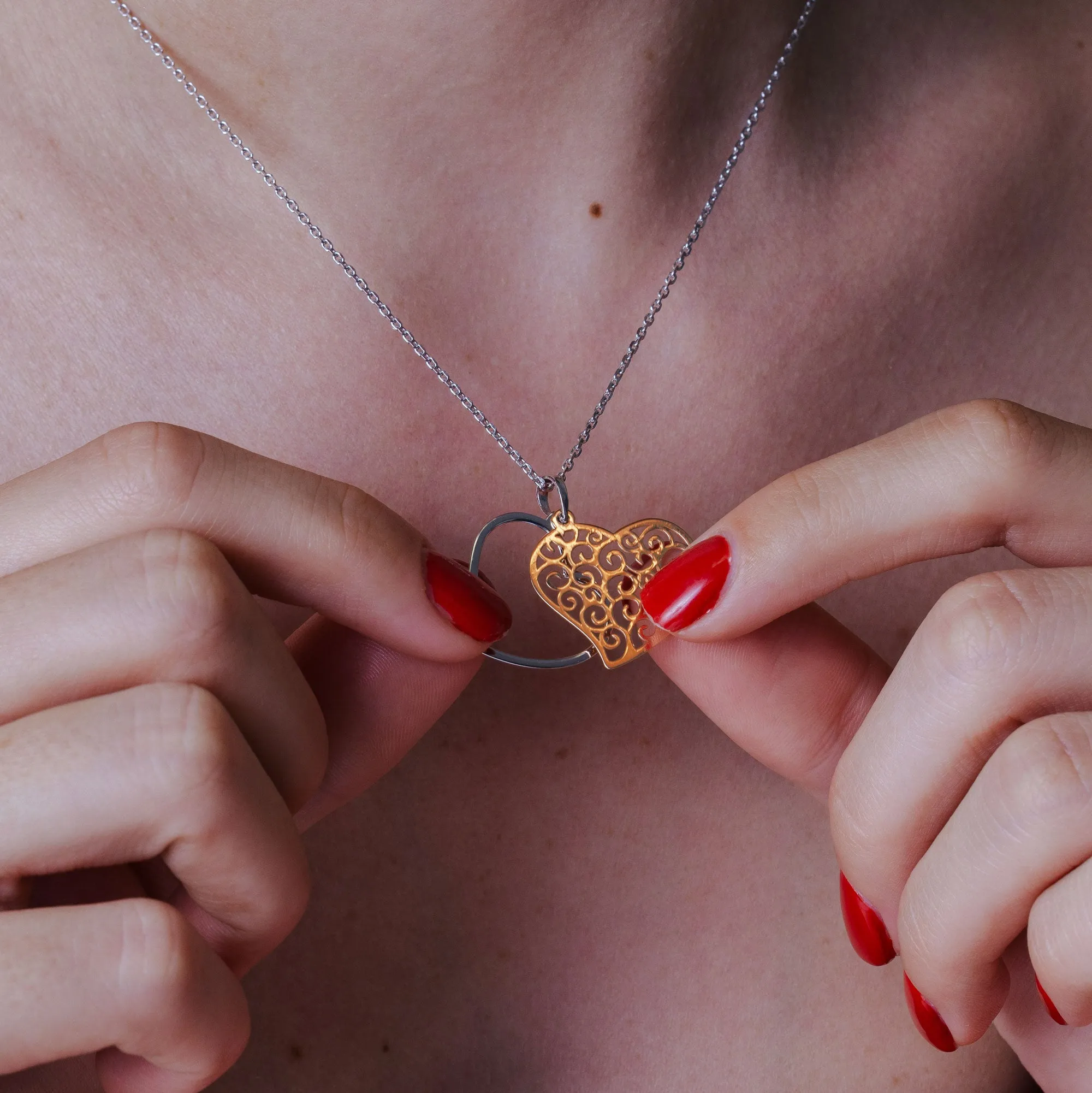 Rhodium and Rose Gold Plated 925 Sterling Silver Heart Necklace - SOP00016