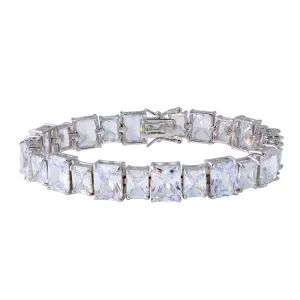 Rhodium Plated 925 Sterling Silver 11mm Alternating Large and Small Rectangle CZ Tennis Bracelet - STB00544RH