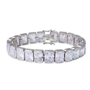 Rhodium Plated 925 Sterling Silver 12mm Rectangle Cushion CZ Tennis Bracelet - STB00545RH