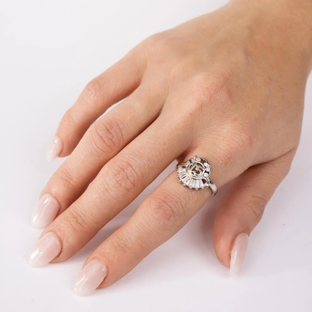 Rhodium Plated 925 Sterling Silver 15 Ring with CZ - TMR00005