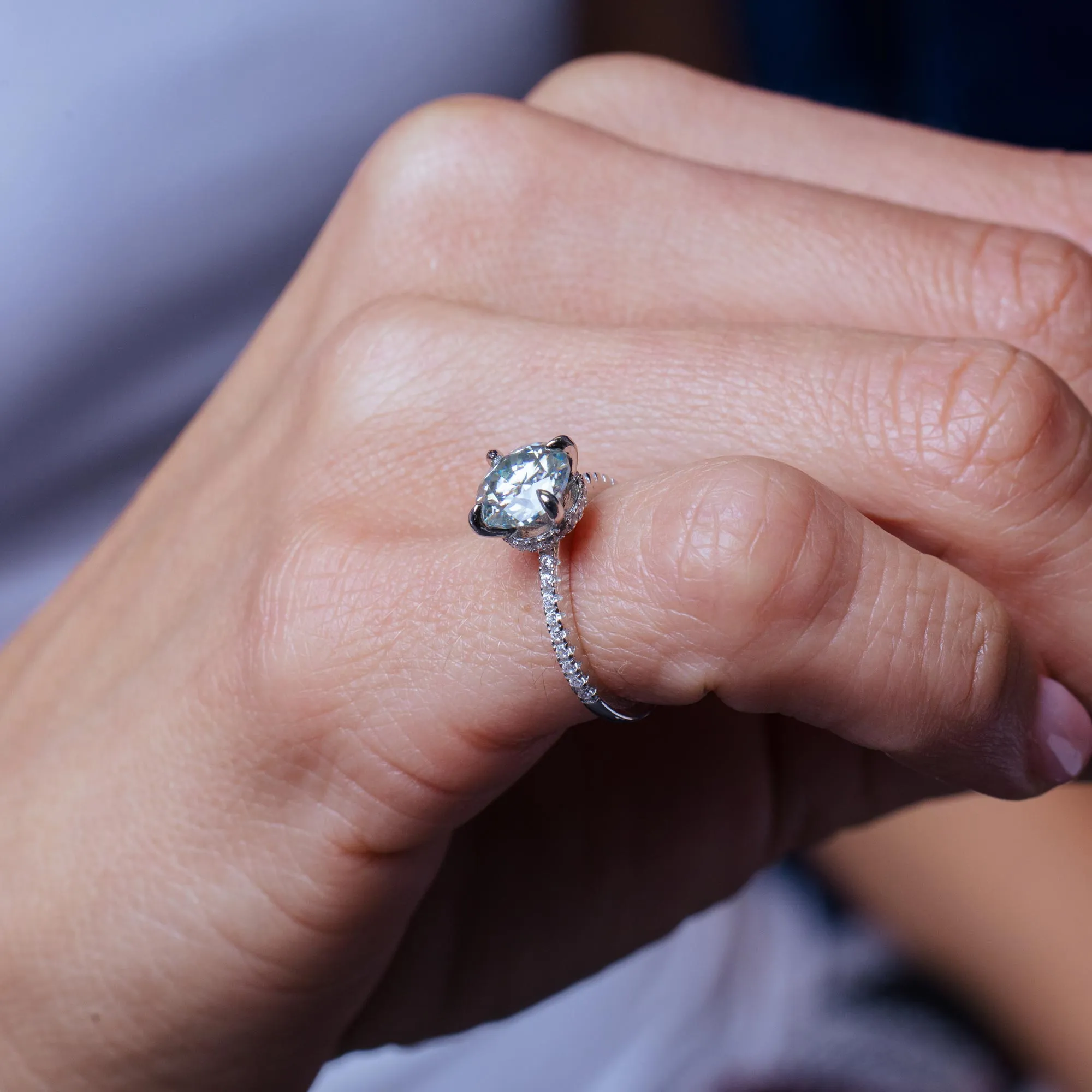 Rhodium Plated 925 Sterling Silver 2 Carat Moissanite Stones Encrusted Statement Ring - MBGR00012