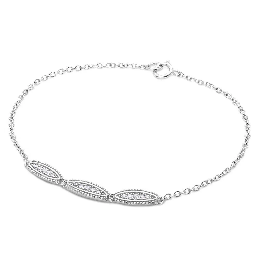 Rhodium Plated 925 Sterling Silver 3 Oval Designed CZ Bracelet - BGB00282