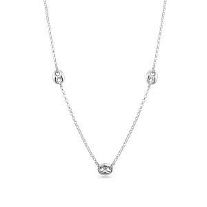 Rhodium Plated 925 Sterling Silver 3 Puffed Mariner Adjustable Link Necklace - ITN00158-RH