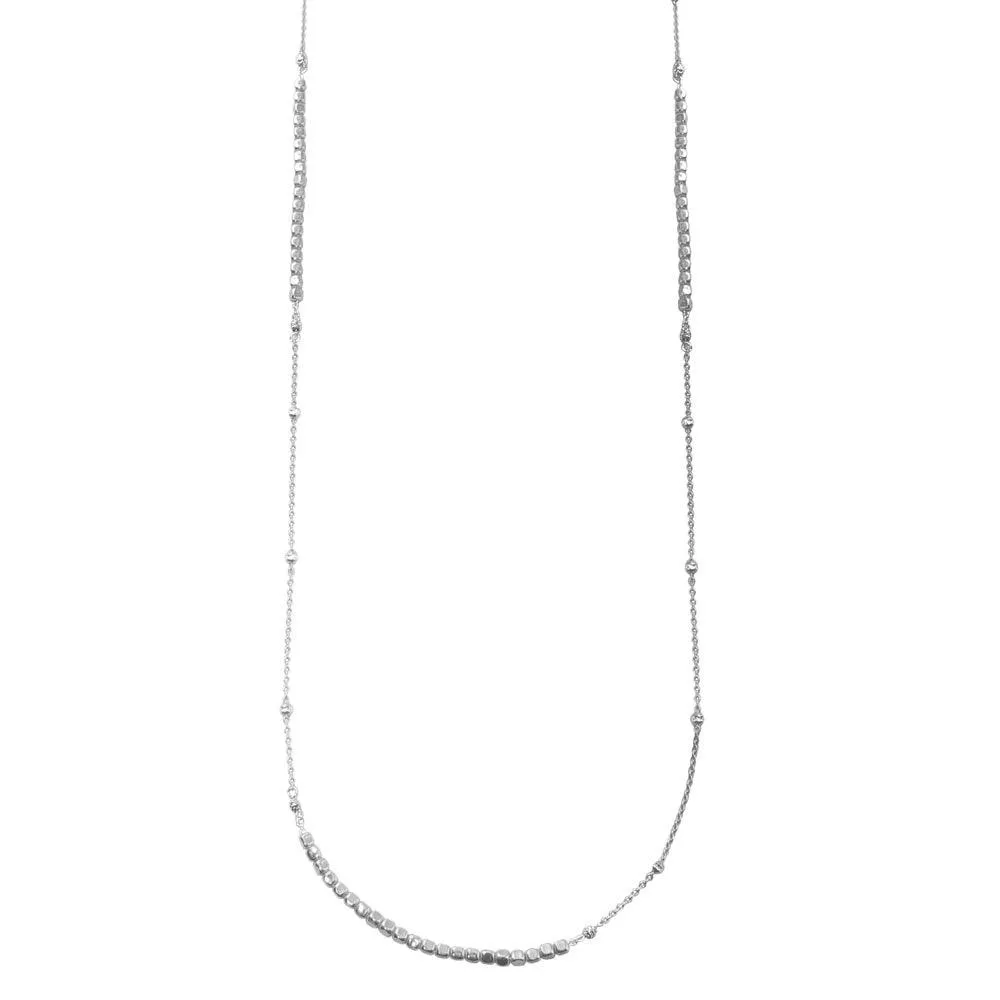 Rhodium Plated 925 Sterling Silver 38 Inches Chain Cube Beaded Necklace - ECN00057RH