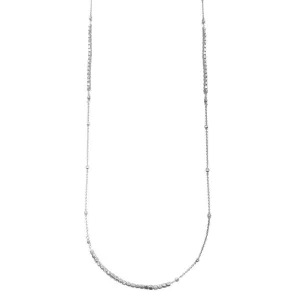 Rhodium Plated 925 Sterling Silver 38 Inches Chain Cube Beaded Necklace - ECN00057RH