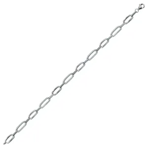 Rhodium Plated 925 Sterling Silver 4.5mm CZ Oval Link Tennis Bracelet - STB00602
