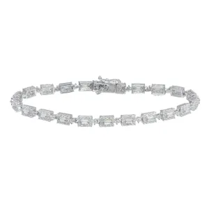 Rhodium Plated 925 Sterling Silver 4mm Square Baguette Center CZ Tennis Bracelet - GMB00065
