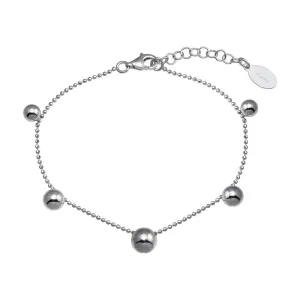 Rhodium Plated 925 Sterling Silver 5 Bead Charm Bead Link Chain Bracelet - ITB00315-RH