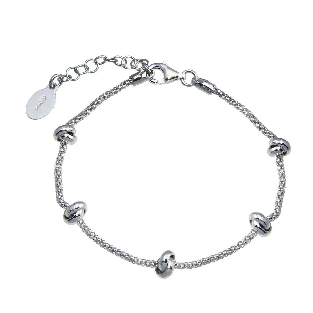 Rhodium Plated 925 Sterling Silver 5 Knotted Coreana Chain Bracelet - ITB00320-RH