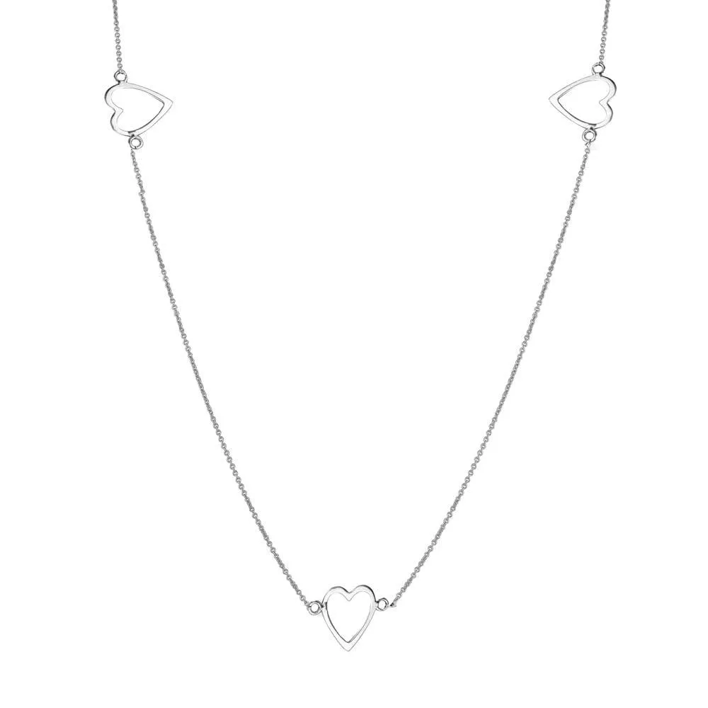 Rhodium Plated 925 Sterling Silver 5 Open Heart Necklace - DIN00018RH