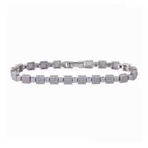 Rhodium Plated 925 Sterling Silver 5.3mm Square Micro Pave Link CZ Tennis Bracelet - GMB00017RH
