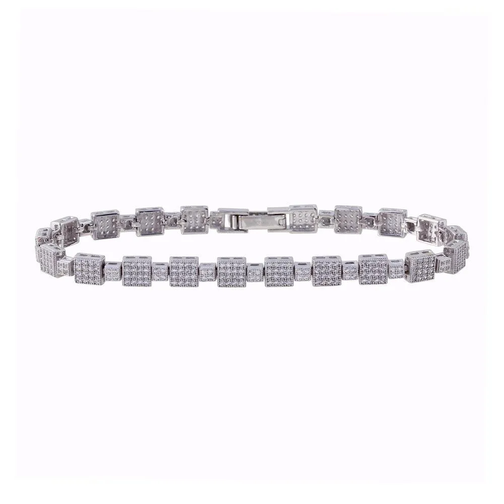 Rhodium Plated 925 Sterling Silver 5.3mm Square Micro Pave Link CZ Tennis Bracelet - GMB00017RH