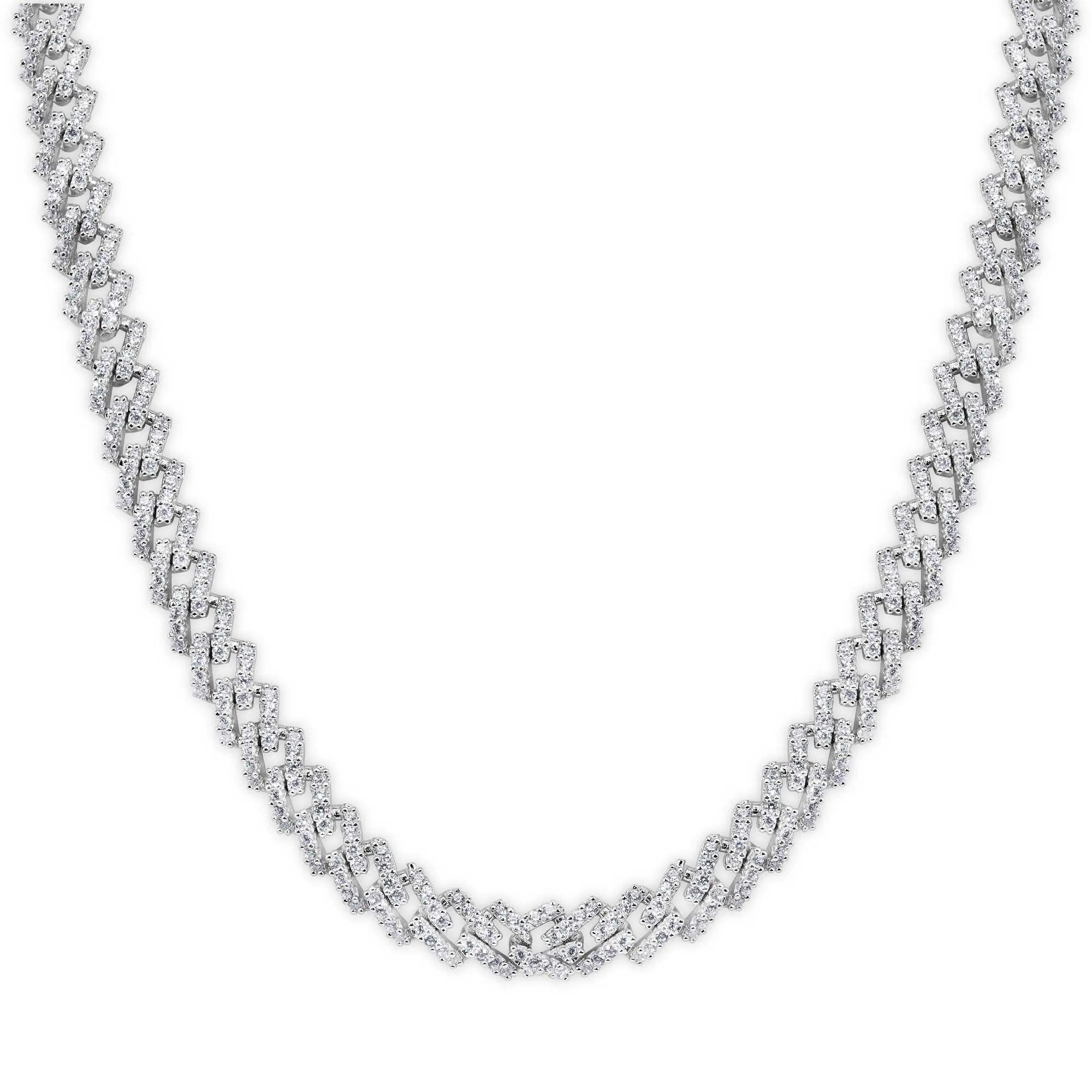 Rhodium Plated 925 Sterling Silver 5.5mm CZ Encrusted Monaco Chain or Bracelet - GMN00212 | GMB00129