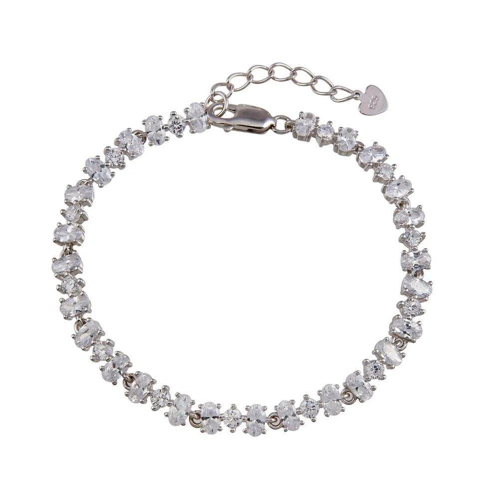 Rhodium Plated 925 Sterling Silver 5mm Link CZ Tennis Bracelet - BGB00341