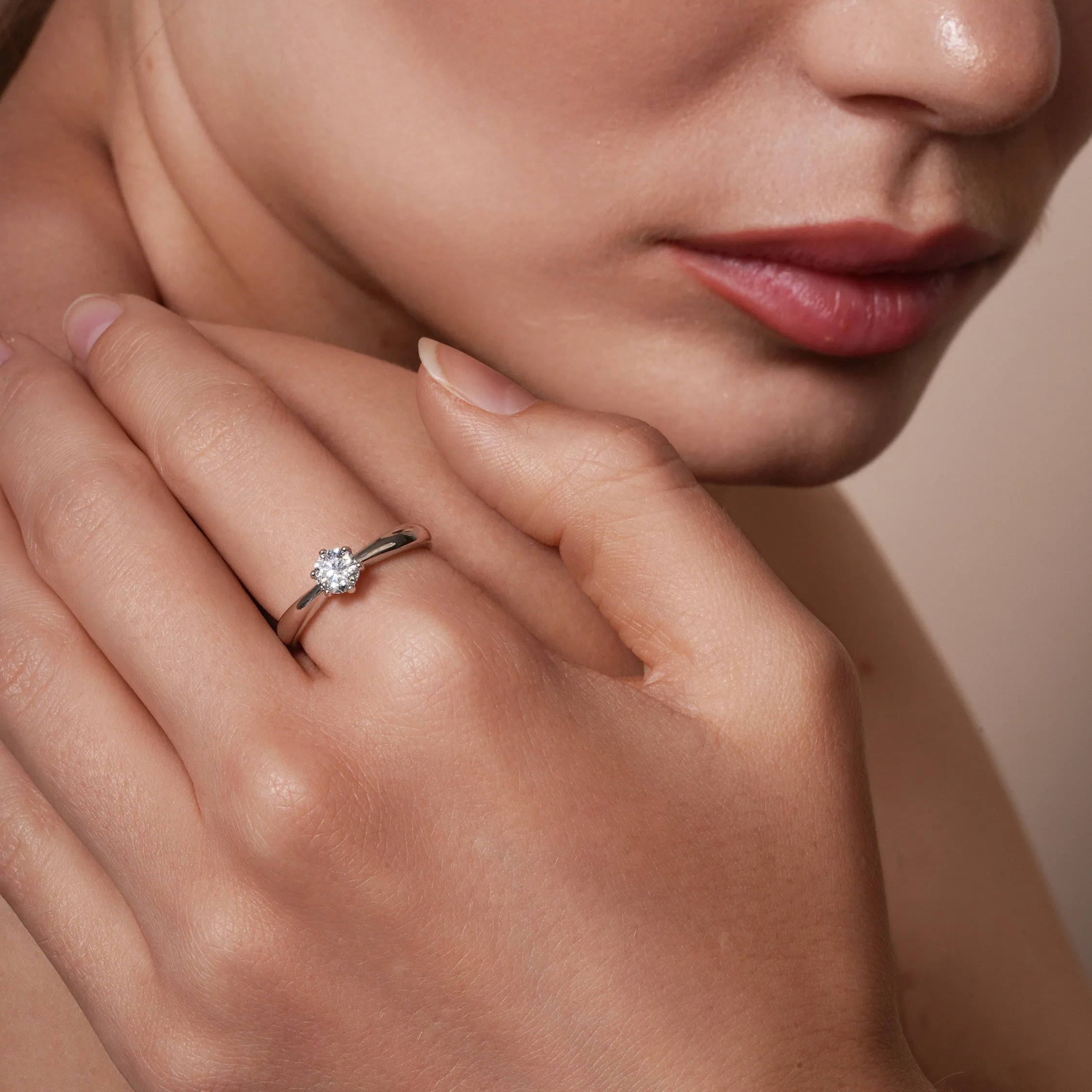 Rhodium Plated 925 Sterling Silver 5mm Round Lab Grown Diamond on Solitaire Engagement Ring - LGMR00001